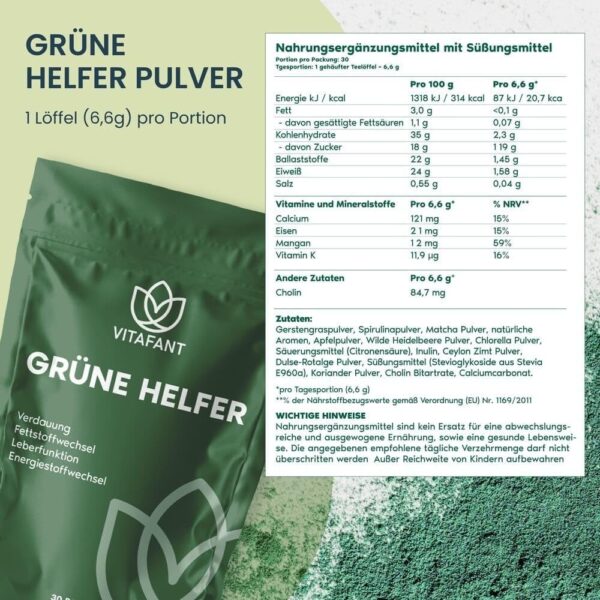 Vitafant Grüner Helfer Neu 200G Nahrungsergänzungsmittel - 30 Portionen - Image 9